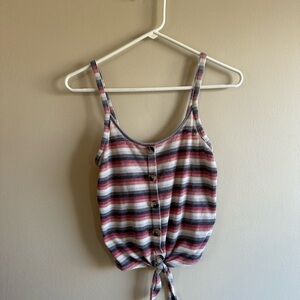 Striped Button-Down Tie-Front Tank Top